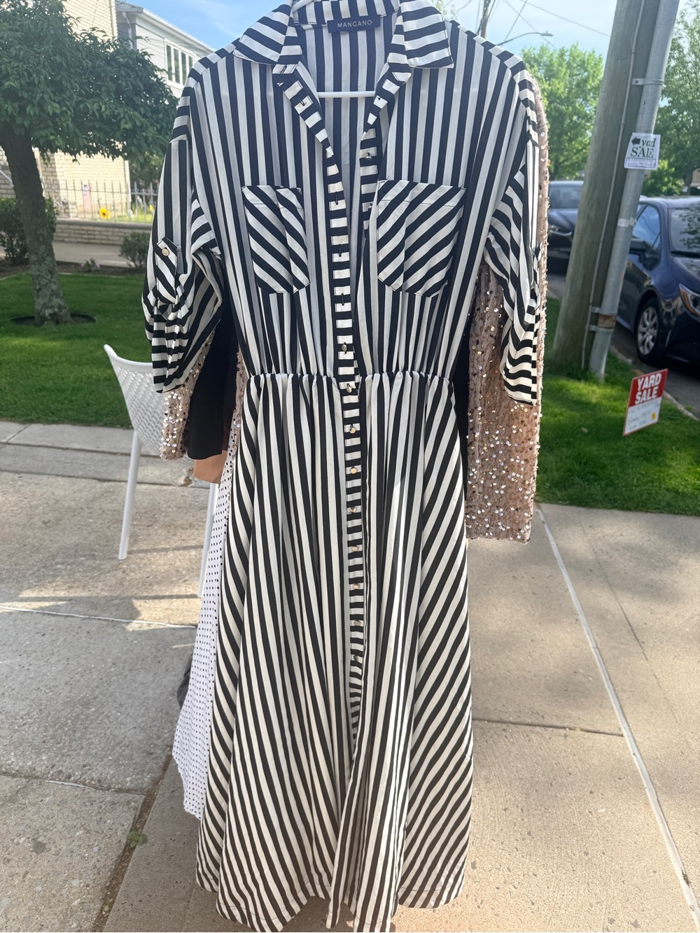 Manga Black and White Striped Maxi Shirt Dress